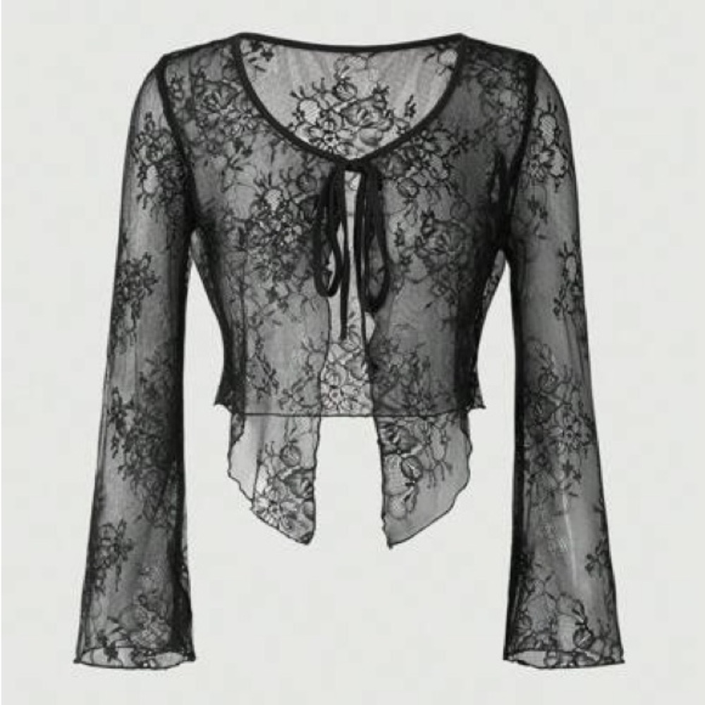 SHEIN Black Asymmetrical Bell Sleeve Blouse